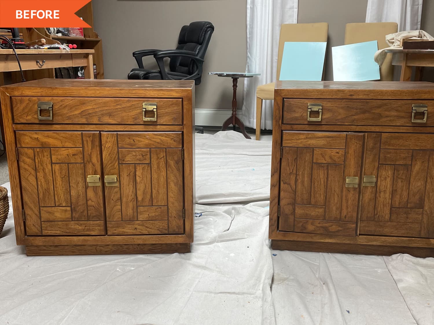 Navy Nightstand Redo Before and After Photos Apartment Therapy